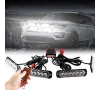 Teguangmei 4x6 LED Car Emergency Strobe Flashing Beacon Lights 4 in 1 Surface Mount Grill Light Warning External Light with Wireless Remote for Vehicle Truck Trailer Van DC12V White