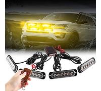 Teguangmei 4x6 LED Car Emergency Strobe Flashing Beacon Lights 4 in 1 Surface Mount Grill Light Warning External Light with Wireless Remote for Vehicle Truck Trailer Van DC12V Amber