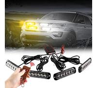 Teguangmei 4x6 LED Car Emergency Strobe Flashing Beacon Lights 4 in 1 Surface Mount Grill Light Warning External Light with Wireless Remote for Vehicle Truck Trailer Van DC12V Amber White