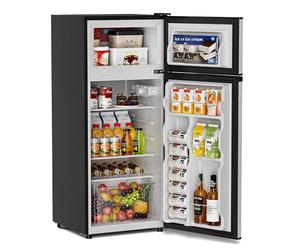 Tehanld - Double Door Refrigerator with Freezer, 4.5 Cubic Feet Small Fridge with Freezer, 7 Adjustable Temperature Settings, Mini Fridge for Office and Apartment Bedroom
