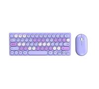 TEHAOUU New Round Keycap Wireless Keyboard and Mouse Combo - 2.4G Ultra-Thin Compact 64-Key Keyboard with Silent Click Mouse, Plug & Play Nano Receiver for PC/Laptop (Purple)