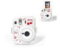 TEHAOUU Transparent Crystal Protective Case Compatible with Fujifilm Instax Mini 12, Cartoon Pattern UV-Printed Shockproof Cover for Instant Camera, Cordless Design (Red Cherry)