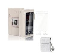 TEHAOUU Vintage Brushed Camera Case & Film Set Compatible with Fujifilm Instax Mini LiPlay Instant Camera, PU Protective Pouch with Shoulder Strap (Pearlescent White)
