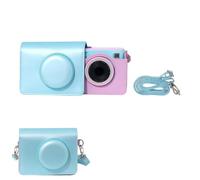 TEHAOUU Vintage Full Coverage Leather Camera Bag Compatible with CHUZHAO D2 Instant Camera, Lens Protective Crossbody Shoulder Pouch Shockproof Portable Storage Case for Travel Street Shooting (Teal)