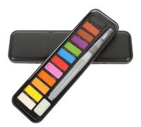TEHAUX 1 Box Watercolor Paint Set for Beginners with 12 Solid Watercolor Pigments in Portable Iron Box Includes Sponge Brush and Colors Mixing Card for DIY Coloring and Painting