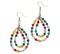 TEHAUX 1 Pair Beaded Double Circle Earrings for Women, Decorative Dangle Earrings with Artificial Crystal and Alloy Material, Chic Golden Double Loop Style for Beach Party and Daily Life