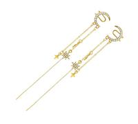 TEHAUX 1 Pair Non Piercing Moon and Star Dangle Chain Ear Bone Clip Earrings Micro Inlaid Zirconia, Lightweight Clip On Earrings for Women and Teen, Gold Tone Ear Cuff Jewelry