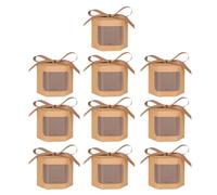 TEHAUX 10 Pcs Hexagonal Kraft Paper Boxes with Pe Window, 10x10cm Bakery Treat Boxes with Tight Seal, Elegant and Stylish Cookie Containers for Take and Present Giving