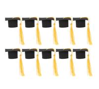 TEHAUX 10 Pcs Mini Graduation Cap with Yellow Tassel, 3D Doctoral Hat Cake Toppers for Class of 2026 Party Decorations, Small Keepsake Ornaments for DIY Crafts (5.5cm)