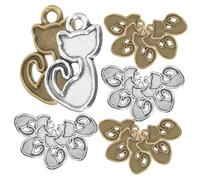 TEHAUX 100Pcs Cat-shaped Necklace Pendants Vintage Alloy Charms Lightweight Accessories for DIY Jewelry Making and Crafting Antique Bronze and Silver Mix