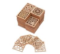 TEHAUX 100pcs Unfinished Wooden Squares for Crafts Natural Wood Appliques with Smooth Surface Wood Carved Corner Onlay Pieces for Painting Engraving DIY Home Decoration
