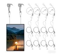TEHAUX 10Pcs Adjustable Picture Hanging Wire Hooks Kit for Picture Frame Photos Hold Up to 5 KG , 50cm × 1.5mm Stainless Steel Cable with Rail Hooks for Art Exhibitions Home Office Wall Han