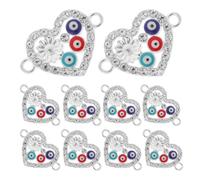 TEHAUX 10pcs Alloy Evil Eye Heart Shaped Charms Pendants for Bracelets and Necklaces, Silver DIY Jewelry Making Accessories with Unique Elegant Design, Comfortable to Wear for Crafting
