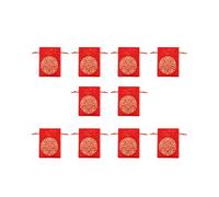 TEHAUX 10pcs Chinese Style Satin Drawstring Bags Multi-purpose Storage Comfortable Jewelery Pouches Beautiful Red Wedding Party Display 9-14cm