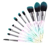 TEHAUX 10pcs Diamond Handle Makeup Brush Set with Iridescent Gradient Handles, Grey Ferrules, Black-blue Synthetic Bristles for Face Powder and Eyeshadow, Professional Cosmetic Beauty