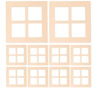 TEHAUX 10pcs Miniature Wooden Window Frame, Dollhouse Craft Square Windows 4-pane Blank Wooden Grids, 1:12 Scale Mini House Accessories for Decoration 2.7x2.7 Inch