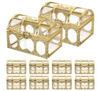 TEHAUX 10pcs Plastic Treasure Chest Candy Boxes, Hollow Treasure Chest Candy Boxes, Golden And Transparent, Chocolates Container Jar for Wedding Halloween Christmas Party Favors
