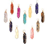 TEHAUX 12Pcs Natural Crystal Agate Hexagonal Pendant Necklaces with Copper Wire Wrapping, DIY Jewelry Making Charms and Hanging Accessories for Crafting and Bracelet Decoration Random