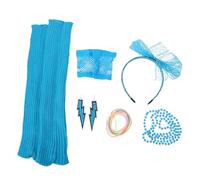 TEHAUX 1980s Neon Party Accessory Set for Women - Fluorescent Green Beaded Necklace, Lace Headband, Retro Earrings Neon Leg Warmers - 80s Fancy Dress Costume Jewelry Dress Up Accessories