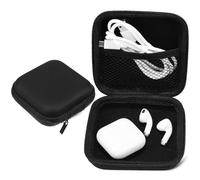 TEHAUX 2 Pcs Hard Shell Earphone Storage Pouch with Mesh Pocket, Small Electronic Organizer Bag 8x8x4cm 10x10x4cm, Portable Cable Carrying Case for Travel and Work Black