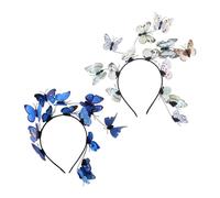 TEHAUX 2 Pieces Bridal Butterfly Headbands Set with Plastic Simulated Butterflies, Blue and Plain Colors, Creative Hairbands for Women Wedding, Photography, and Special Occasions
