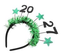 TEHAUX 2027 Happy New Year Headband with Green Starshaped Tinsel Boppers, Universal Fit Non-woven Fabric Hair Hoop, Easy to Carry New Years Eve Party Accessory for Photo Sessions