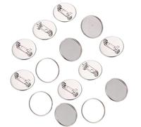 TEHAUX 20pcs Flat Round Brooch Pins - 30mm Stainless Steel Trays Base with Clasps Pin Disk, Blank Bezel Cabochon Base Settings for DIY Corsages Badges Jewelry Making Craft, Silver