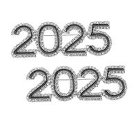 TEHAUX 2pcs 2025 New Year Rhinestone Brooches Decorative Pins for Men and Women, Silver Zinc Alloy Material, Elegant Design, for Celebrating the New Year and Casual Attire