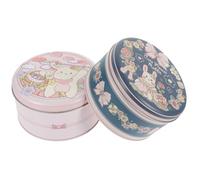 TEHAUX 2pcs 300g round Cookie Storage Iron Boxes with Pink Blue Floral Rabbit Design, Mini Empty Candy Containers for Packaging and Sweet Storage