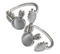 TEHAUX 2pcs Adjustable Cat's Eye Rabbit Bunny Open Rings for Women, Minimalist Carrot Design Finger Jewelry, Creative Stackable Fashion Accessories