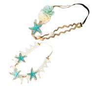 TEHAUX 2pcs Beach Style Seashell Hair Bands with Flower and Lace Marine Creature Pearl Headbands, Warm Weather Hair Accessories for Women