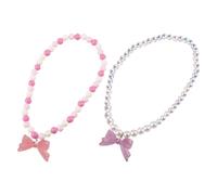 TEHAUX 2Pcs Beaded Acrylic Butterfly Necklace for, Cute Cartoon Bow Pendant Party Jewelry Collar