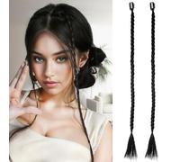 TEHAUX 2pcs Black Braided Hair Extensions Synthetic Ponytail Clip-in Braid Ponytail Extension Wig for Women, Long Braided Hairpiece Suitable for Daily Styling and Special Occasions