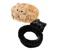 TEHAUX 2pcs Cat Ear Fleece Headbands for Women, Reusable Non-slip Makeup Hair Bands, Soft Spa Headdress for Face Washing and Shower Use (black Brown)