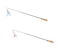 TEHAUX 2pcs Cat Teasing Feather Stick with Wooden Handle Carbon Fiber Rods Adjustable Rope Height Hanging Pendant Blue Pink for Kitten and Cat Indoor Play