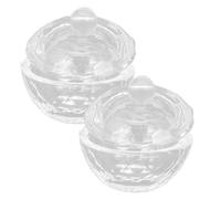 TEHAUX 2pcs Crystal Nail Art Cups with Lids Clear Glass Dappen Dish for Acrylic Liquid Powder Mixing Professional Manicure Tool Suitable for Salon and Home Use