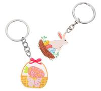 TEHAUX 2pcs Easter Rabbit Keychain Set with Standing Bunny and Carrot Basket, Cute Animal Bag Pendant Keyring for Party Favors and Backpack Decoration