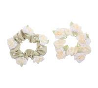 TEHAUX 2pcs Elastic Hair Scrunchies Hair Bands for Women Flower Pattern Bun Donut Rings Soft Stretchy Ties for Ponytails and Buns Suitable for All-day Wear Light Green and Cream Colors