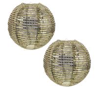 TEHAUX 2pcs Golden Hanging Sequin Lantern with Globe Lampshade, Lightweight Metal and Gauze Construction, Vintage Disco Theme Appeal for Bedroom or Event Hanging Lantern Decor, Stimulates