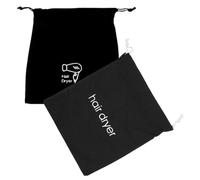 TEHAUX 2PCS Hair Dryer Storage Bag Set, Black Canvas Drawstring Pouch for Home and Travel, Dustproof Multifunctional Hair Blower Holder 33x30cm 30x26cm