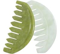 TEHAUX 2pcs Jade Massage Comb Set with Smooth Polished Green Jade for Scalp Massage Gua Sha Hair Massager Tools for Head Relaxation and Meridian Therapy