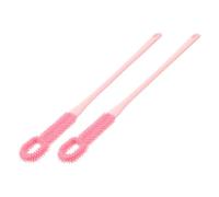 TEHAUX 2pcs Long Handle Foot Scrubber Brush with Soft Silicone Toe Gap Cleaner for Gentle Exfoliation and Dead Skin Removal Pink Foot Washer for Women’s Shower