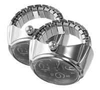 TEHAUX 2pcs Mini Ring Watches and Women, Black Metal Quartz Ring Watch with Big Numbers and Mini Time Display, Stylish and Unique Finger Wear for Employee Benefits or Tourism