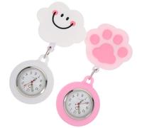 TEHAUX 2pcs Nurse Pocket Watches with Clip, Stretchable Hanging Cartoon Digital Watches for Students and Medical Staff, Cute White Cloud and Pink Cat Paw Design