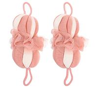 TEHAUX 2pcs Nylon Bath Balls with Hanging Rope for Hotel and Families Use Easy to Use Long Back Cleaning Bath Flowers Rich Bubble Shower Ball