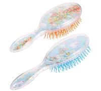 TEHAUX 2pcs Oval Paddle Hair Brush Set for Women, Plastic Air-Filled Detangling Comb with Unicorn Glitter and Rainbow Pattern, Wave Brush for Styling and Scalp Massage