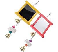 TEHAUX 2pcs Parrot Mirror Hanging Bird Mirror Stimulate Fun Educational Wood Iron Stone for Parrot Cage Pet Birds Chicken