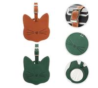 TEHAUX 2pcs Pu Leather Cat Head Luggage Tags for Travel Suitcases, Sturdy Pu Id Bag Labels with Strap, Suitable for Flight and Baggage Identification Random Color