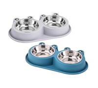 TEHAUX 2pcs Raised Stainless Steel Pet Food Bowl Frog-shaped Elevated Dog Cat Feeder with Non-slip Base Anti-ant Design for Outdoor Feeding