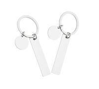 TEHAUX 2pcs Stainless Steel DIY Blank Metal Keychains Rectangle and Round Tags for Custom Lettering, Silver Key Holders Suitable for Personalised and Crafting